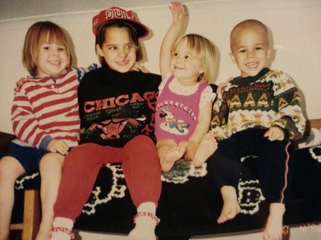 The old days, Stage IV at age 4 (L to R- Katy, Megan, Kelly and I)